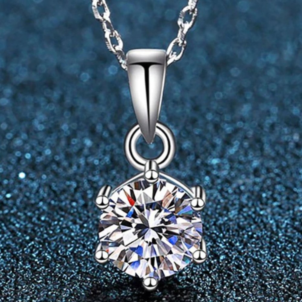 3-Carat Round Moissanite Diamond Pendant Necklace - Sterling Silver - Certified